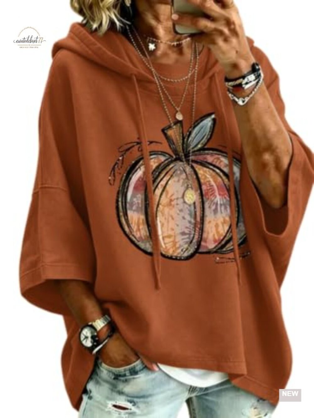 Women's Oversized Graphic Hoodie Short Sleeve Drawstring Casual Top
